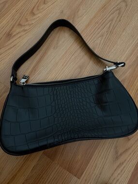 JW PEI Black Croc-Embossed Shoulder Bag